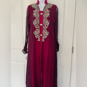 Chiffon maxi kameez with embroidered neckline